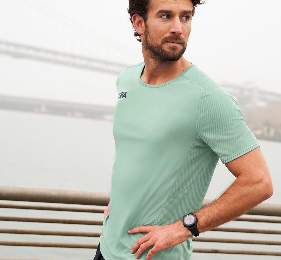 Top Hoka One One Hombre - Performance Short Sleeve - Verde - CMP290463